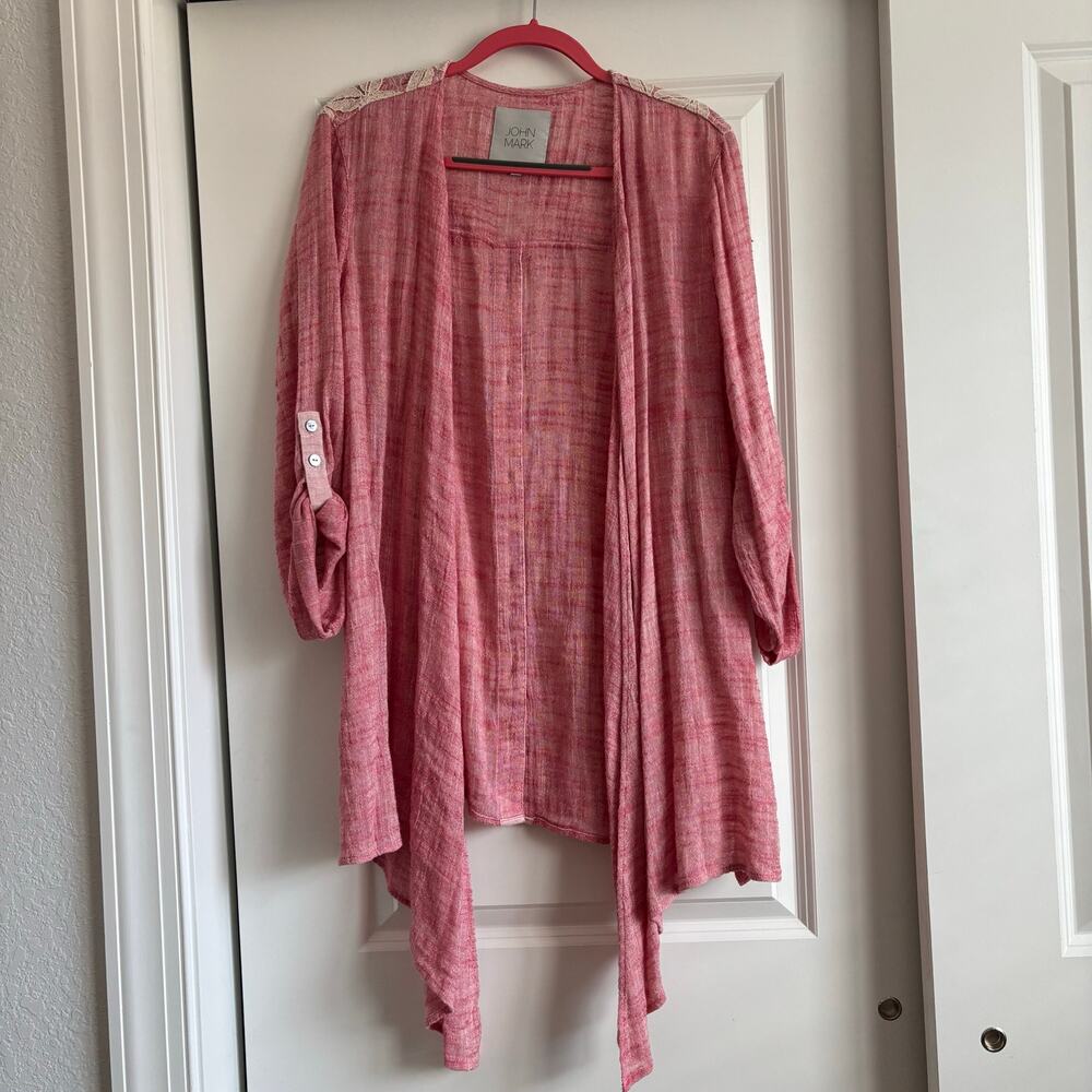 John Mark Linen Blend Artsy Open‎ Front Drapey Cardigan Long Sleeve XL Art2wear